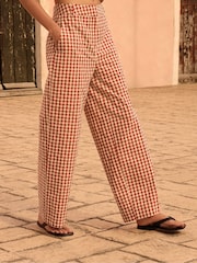 Red Gingham Check Relaxed Wide Leg Trousers - Image 2 of 8