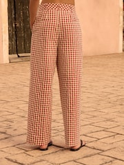 Red Gingham Check Relaxed Wide Leg Trousers - Image 3 of 8
