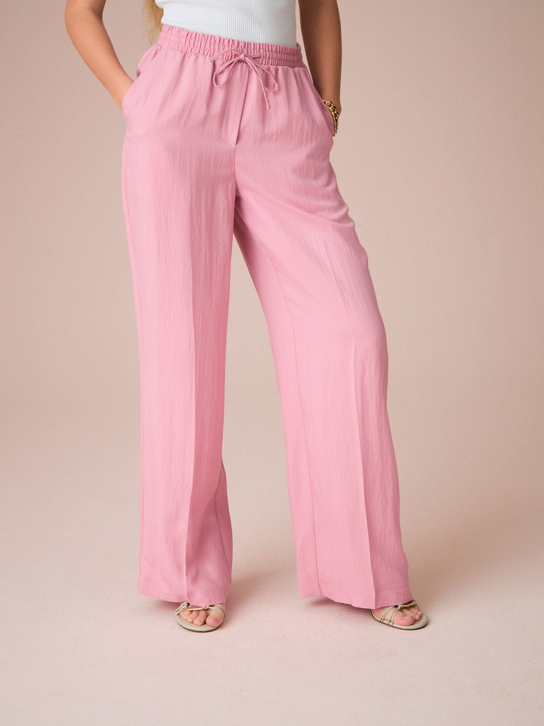 Buy Pink Elasticated Tie Waist Wide Leg Trousers from Next USA