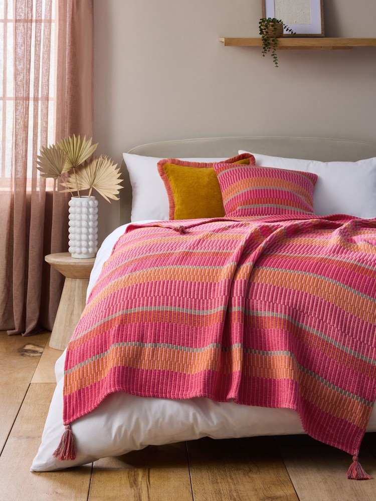 Pink Bright Stripe Jaqaurd Throw - Image 1 of 5