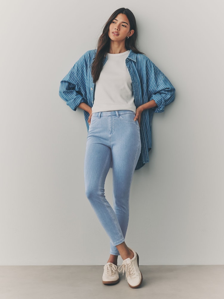 Bleach Blue Cropped Denim Jersey Leggings - Image 1 of 8