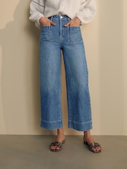 Mid Blue Cropped Patch Pocket Jeans - Image 1 of 8