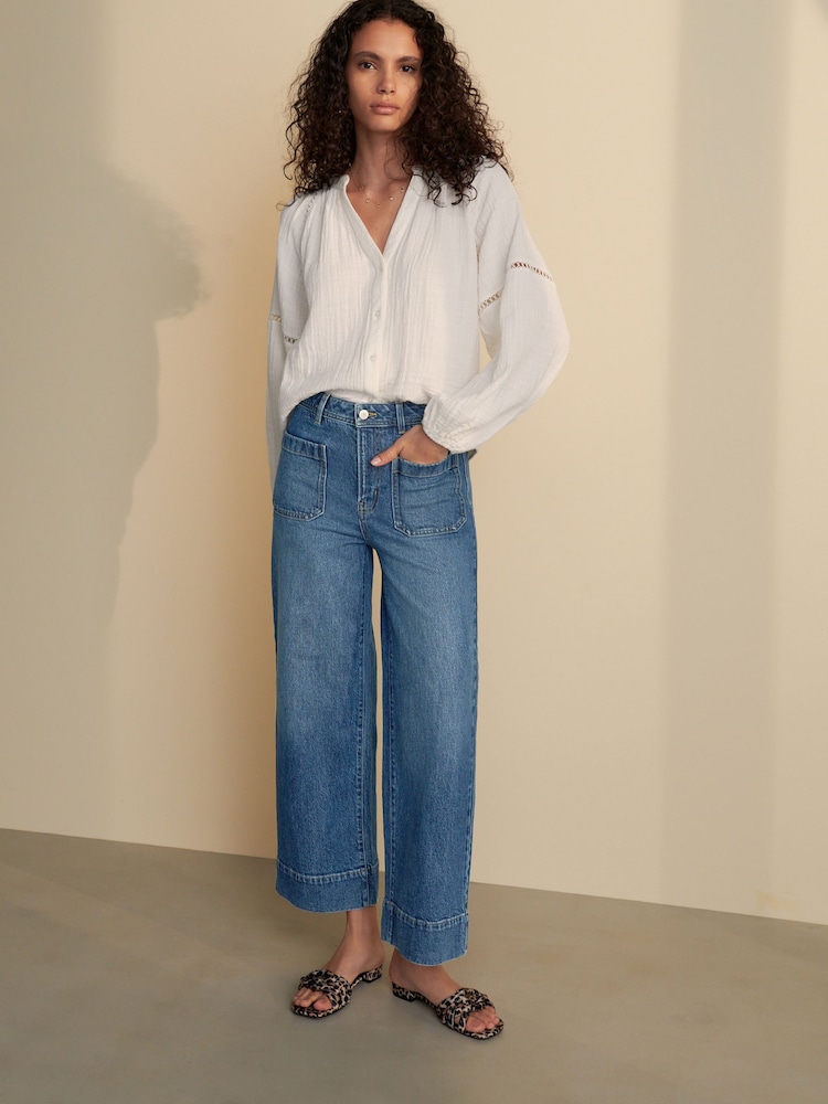 Mid Blue Cropped Patch Pocket Jeans - Image 2 of 8