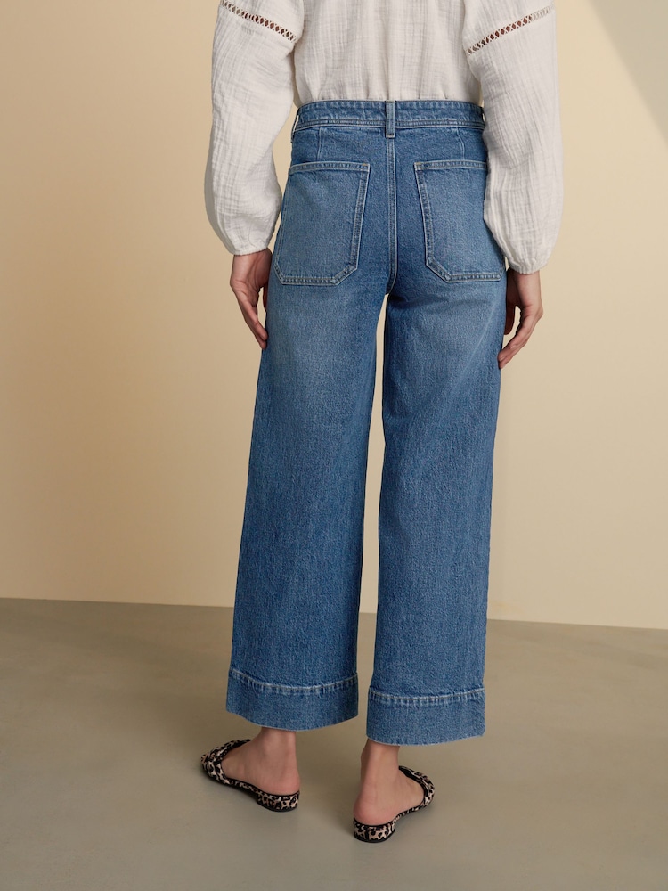 Mid Blue Cropped Patch Pocket Jeans - Image 3 of 8