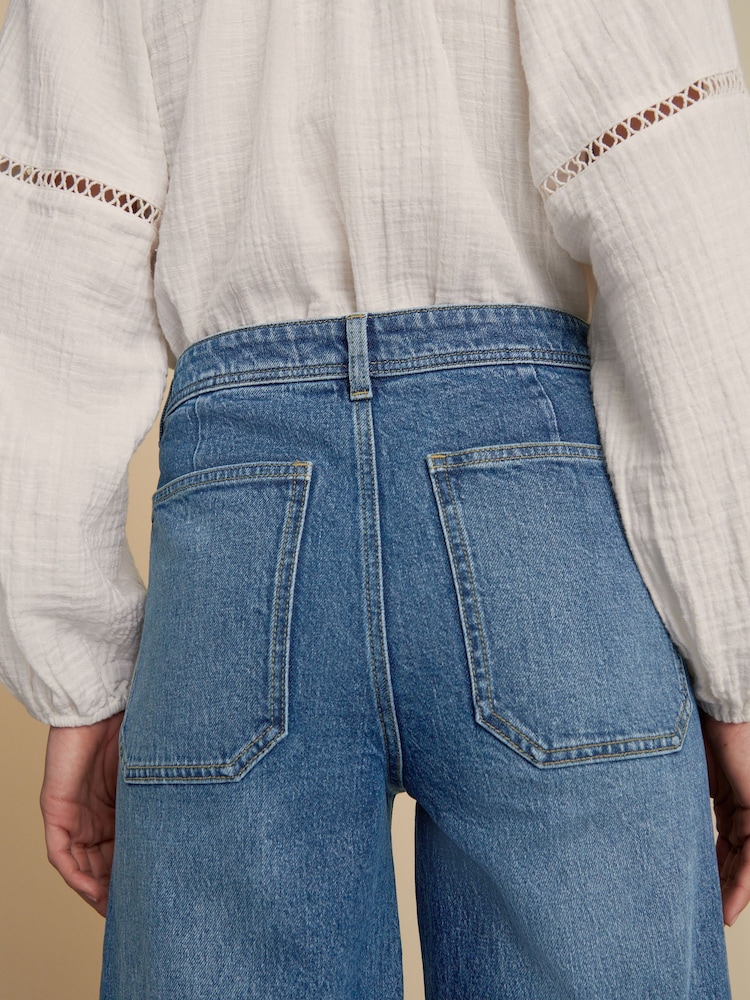 Mid Blue Cropped Patch Pocket Jeans - Image 5 of 8