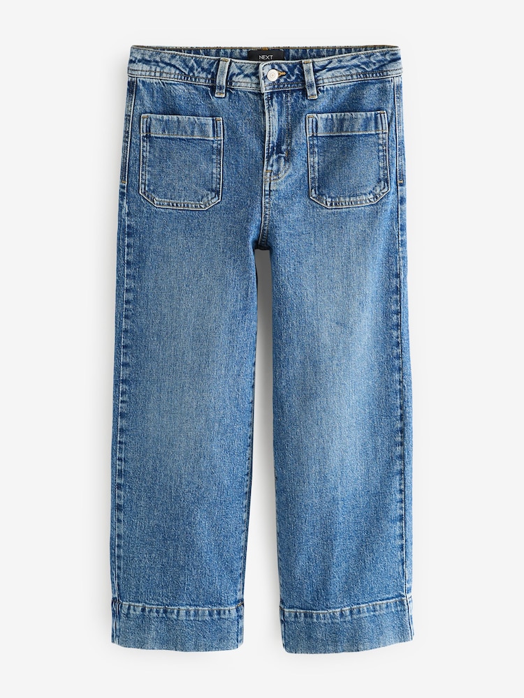 Mid Blue Cropped Patch Pocket Jeans - Image 6 of 8
