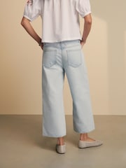 Голубой - 100% Cotton Tie-Waist Cropped Wide Leg Jeans - Image 2 of 7