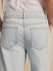 Голубой - 100% Cotton Tie-Waist Cropped Wide Leg Jeans - Image 4 of 7
