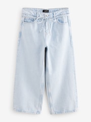 Голубой - 100% Cotton Tie-Waist Cropped Wide Leg Jeans - Image 5 of 7
