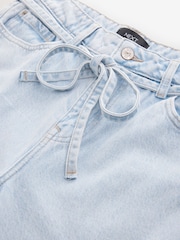 Голубой - 100% Cotton Tie-Waist Cropped Wide Leg Jeans - Image 6 of 7