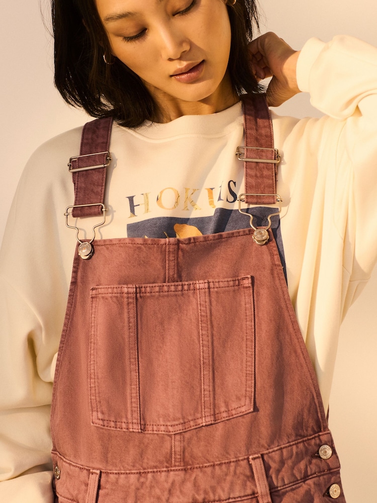 Mauve Purple 100% Cotton Denim Dungarees - Image 4 of 8
