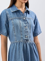Bleach Tiered Seam Front Denim 100% Cotton Midi Dress - Image 5 of 5