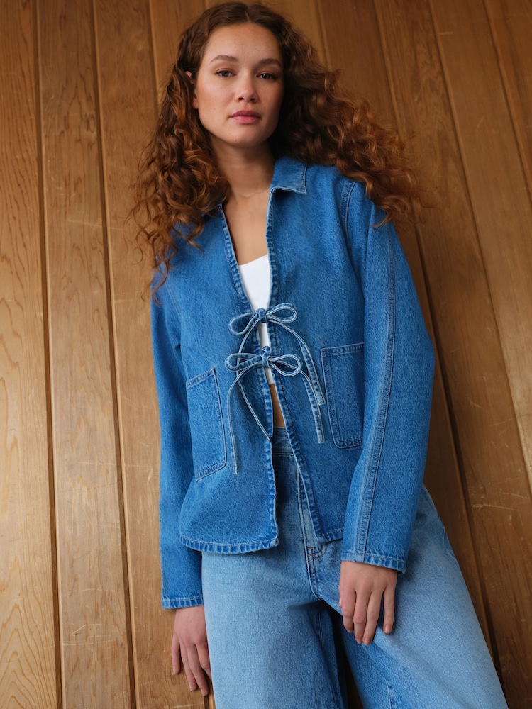 Dark Blue 100% Cotton Tie Front Denim Jacket - Image 2 of 8
