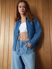 Dark Blue 100% Cotton Tie Front Denim Jacket - Image 3 of 8
