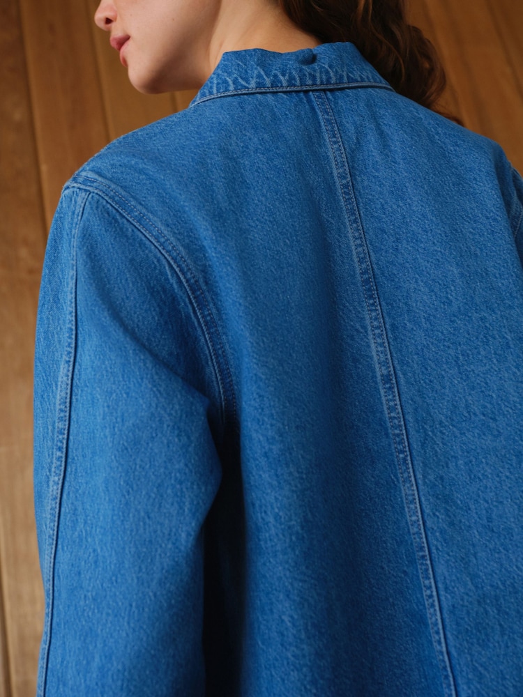 Dark Blue 100% Cotton Tie Front Denim Jacket - Image 5 of 8