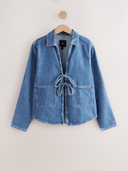 Dark Blue 100% Cotton Tie Front Denim Jacket - Image 6 of 8