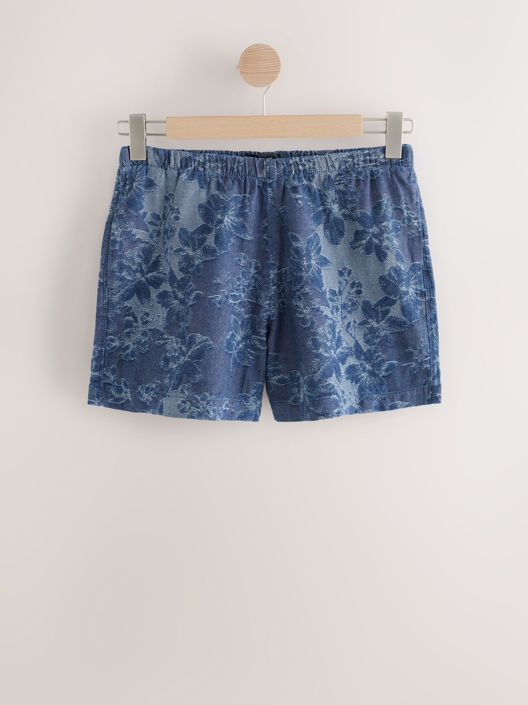 Buy Blue Floral Jacquard 100% Cotton Pullon Lighweight Denim