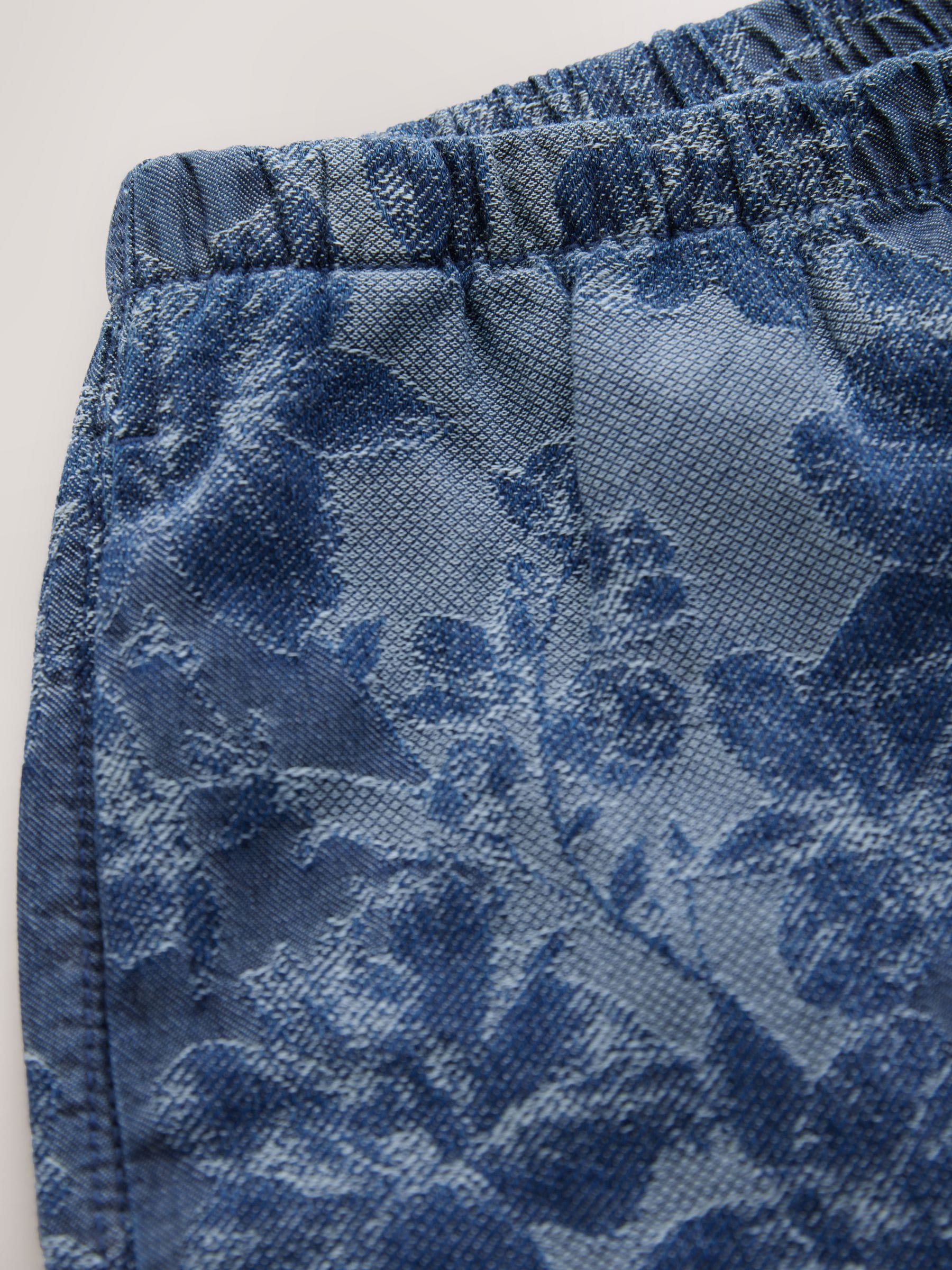 Buy Blue Floral Jacquard 100% Cotton Pullon Lighweight Denim