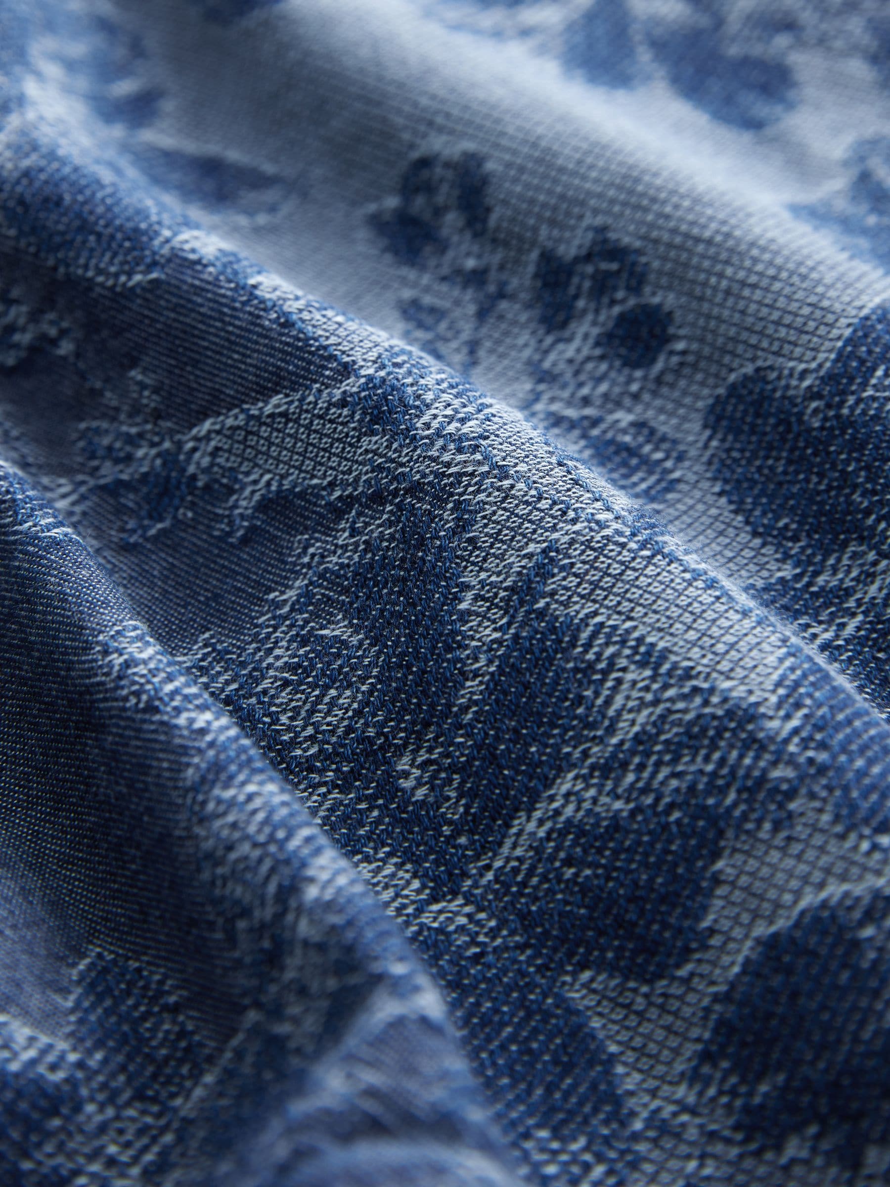 Buy Blue Floral Jacquard 100% Cotton Pullon Lighweight Denim