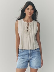 Mid Blue Denim Stretch Mom Shorts - Image 1 of 7