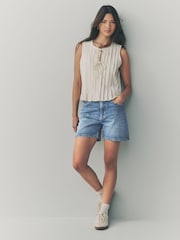 Mid Blue Denim Stretch Mom Shorts - Image 3 of 7