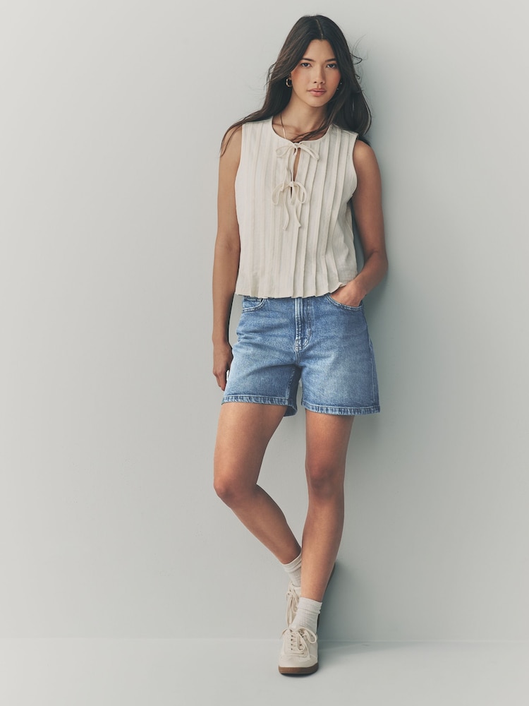 Mid Blue Denim Stretch Mom Shorts - Image 3 of 7