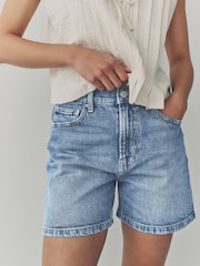Mid Blue Denim Stretch Mom Shorts - Image 4 of 7