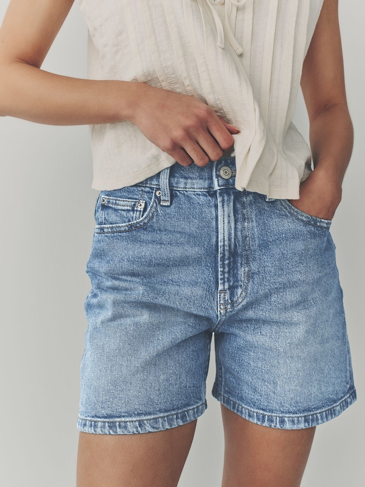 Mid Blue Denim Stretch Mom Shorts - Image 4 of 7