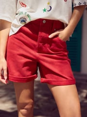 Red Bleach Relaxed Turn Up 100% Cotton Denim Shorts - Image 2 of 7