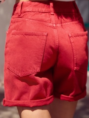 Red Bleach Relaxed Turn Up 100% Cotton Denim Shorts - Image 3 of 7