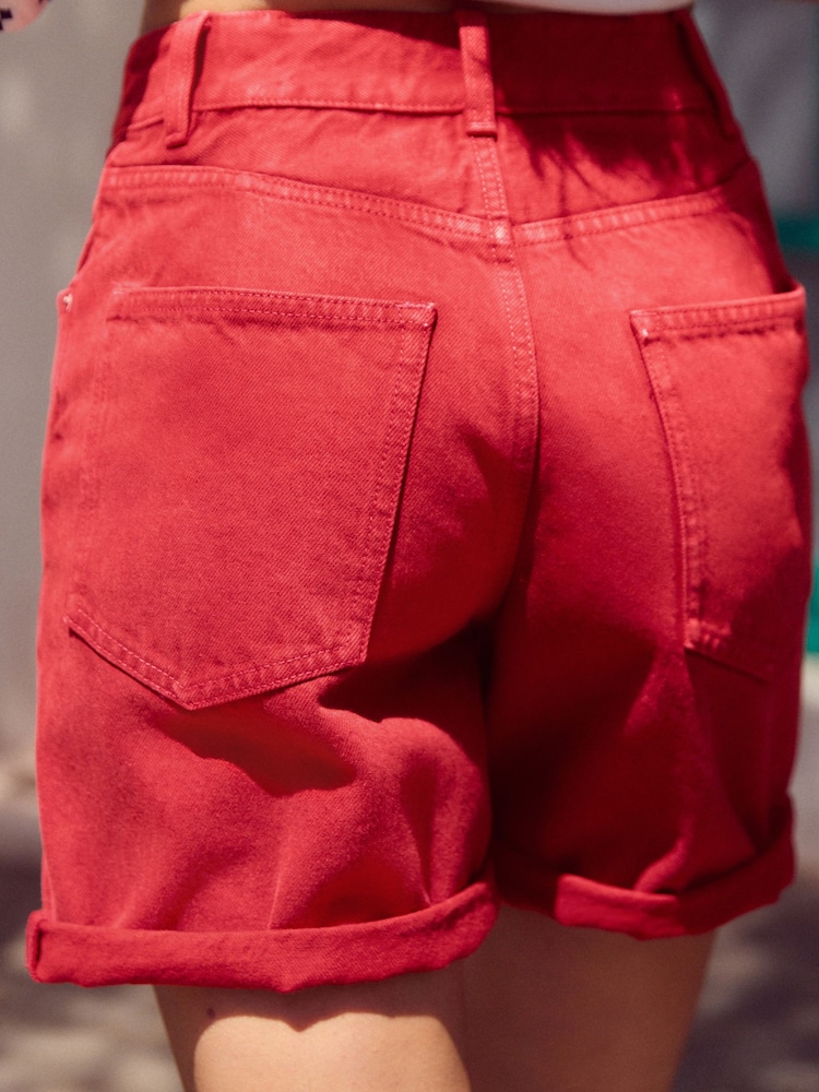 Red Bleach Relaxed Turn Up 100% Cotton Denim Shorts - Image 3 of 7