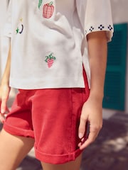 Red Bleach Relaxed Turn Up 100% Cotton Denim Shorts - Image 4 of 7