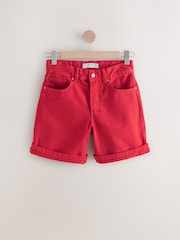 Red Bleach Relaxed Turn Up 100% Cotton Denim Shorts - Image 5 of 7