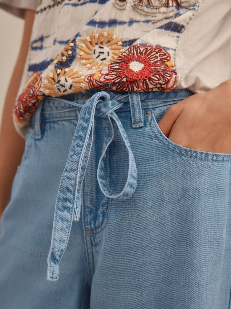 Bleach Lyocell Blend Tie Waist Denim Shorts - Image 4 of 4