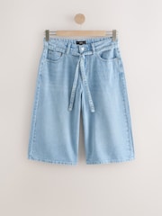 Bleach-Waschung - Lyocell Blend Tie Waist Denim Shorts - Bild 5 von 7