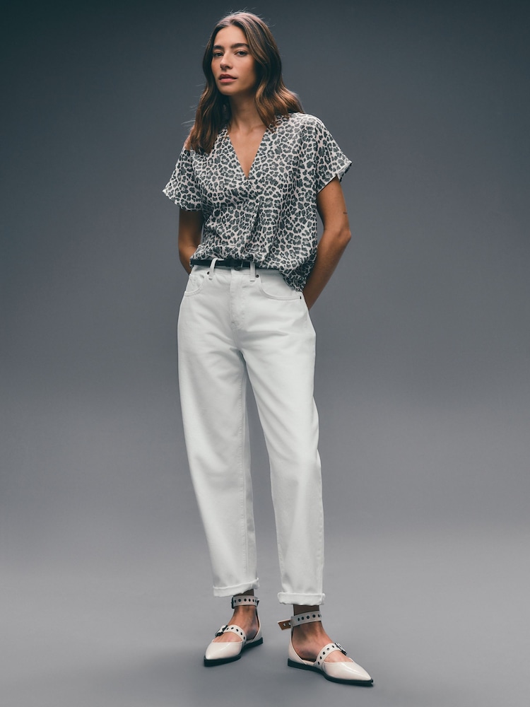 White Barrel Leg Jeans - Image 1 of 6 White Barrel Leg Jeans - Image 1 of 6