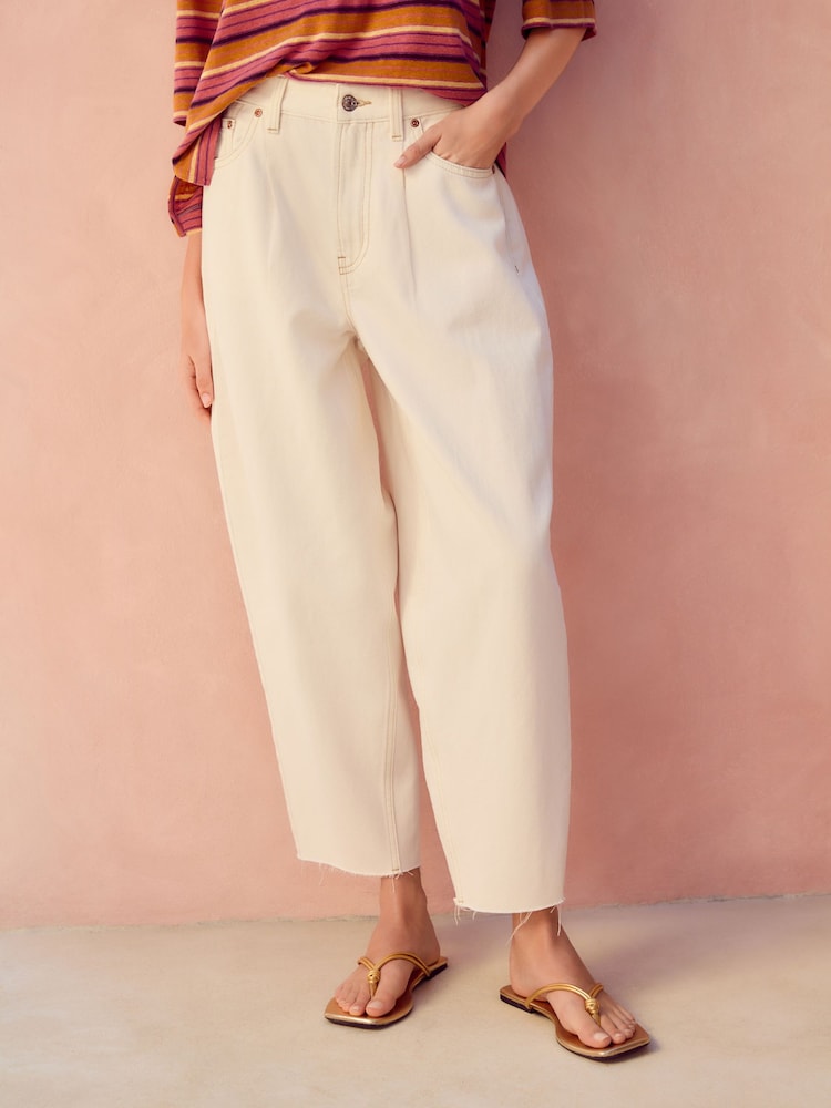 Ecru Crop Barrel Leg Jeans - Image 1 of 8 Ecru Crop Barrel Leg Jeans - Image 1 of 8