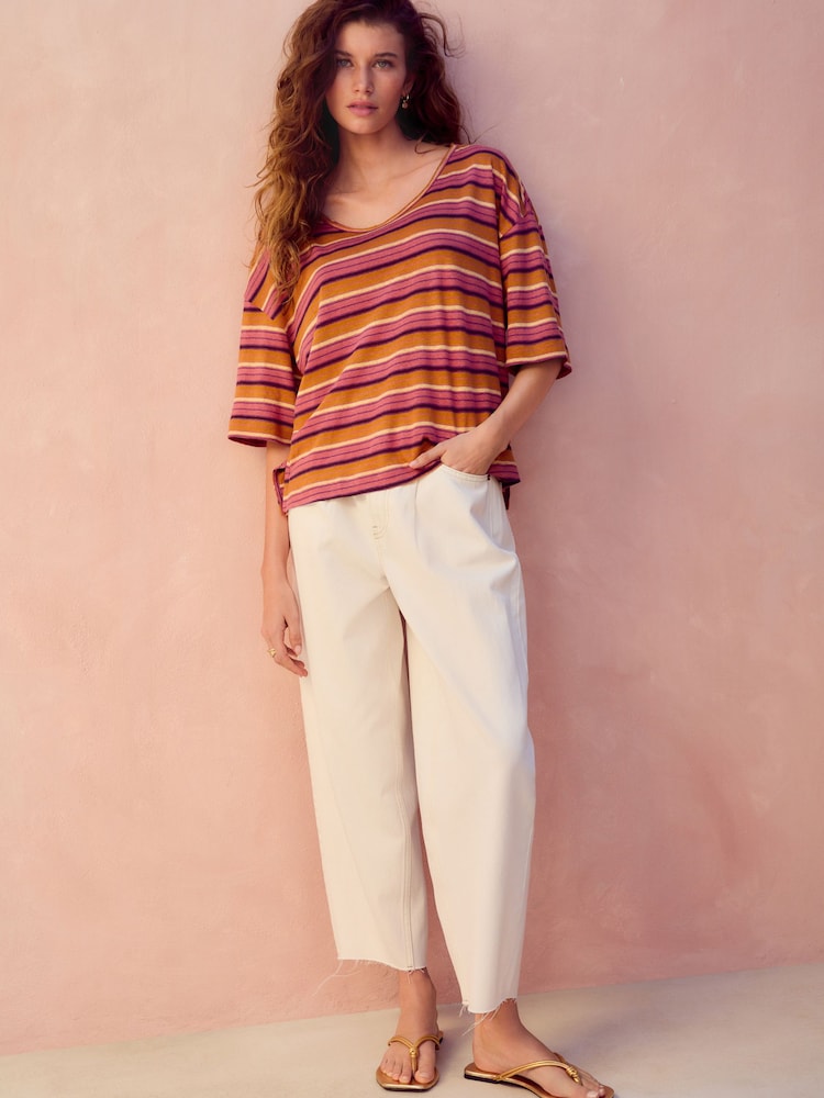 Ecru Crop Barrel Leg Jeans - Image 2 of 8 Ecru Crop Barrel Leg Jeans - Image 2 of 8