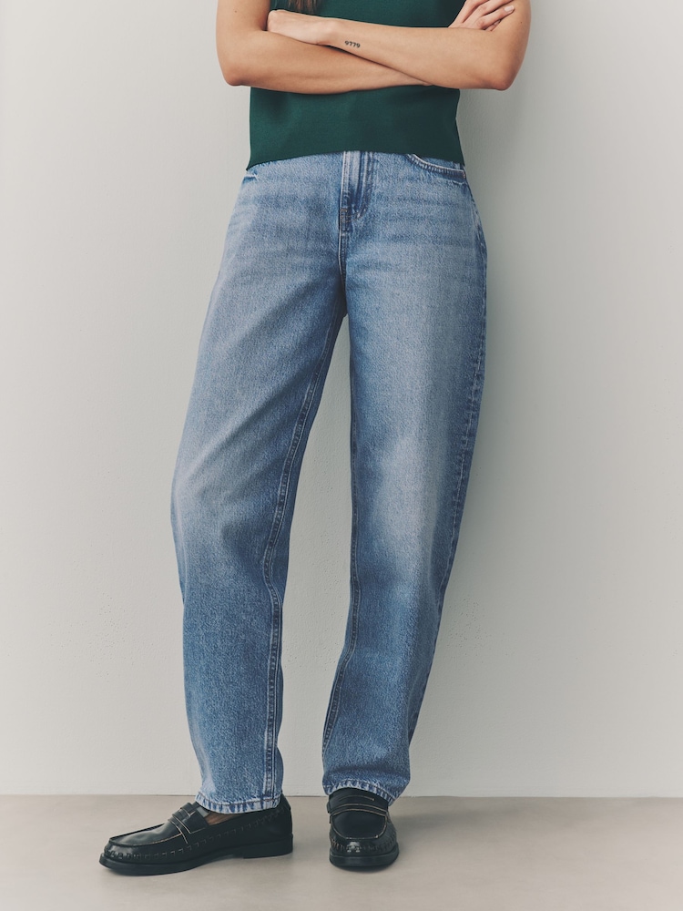 Mid Blue 100% Cotton Barrel Leg Jeans - Image 2 of 7
