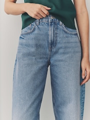 Mid Blue 100% Cotton Barrel Leg Jeans - Image 4 of 7