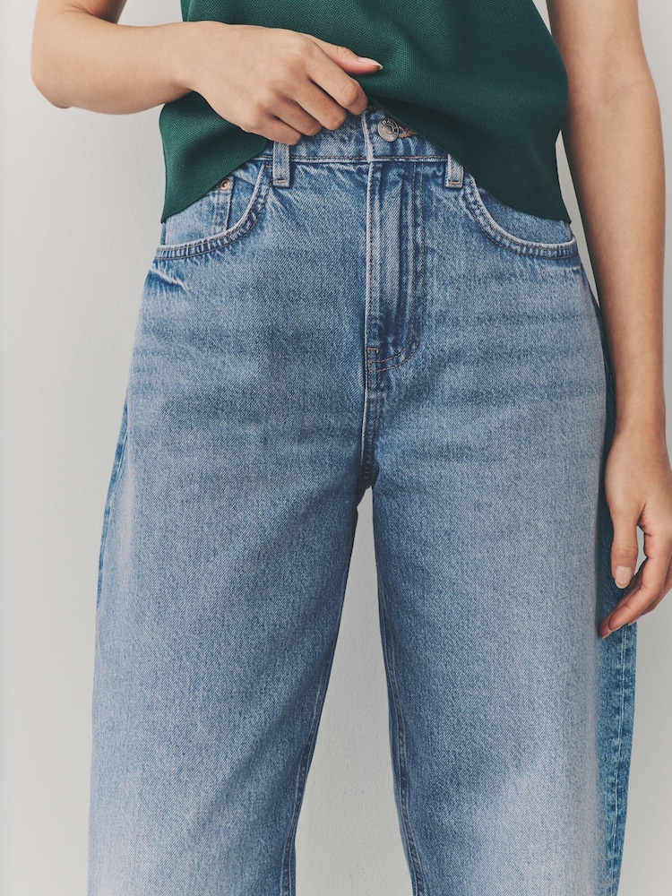 Mid Blue 100% Cotton Barrel Leg Jeans - Image 4 of 7