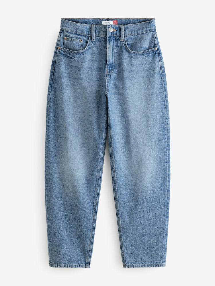 Mid Blue 100% Cotton Barrel Leg Jeans - Image 5 of 7