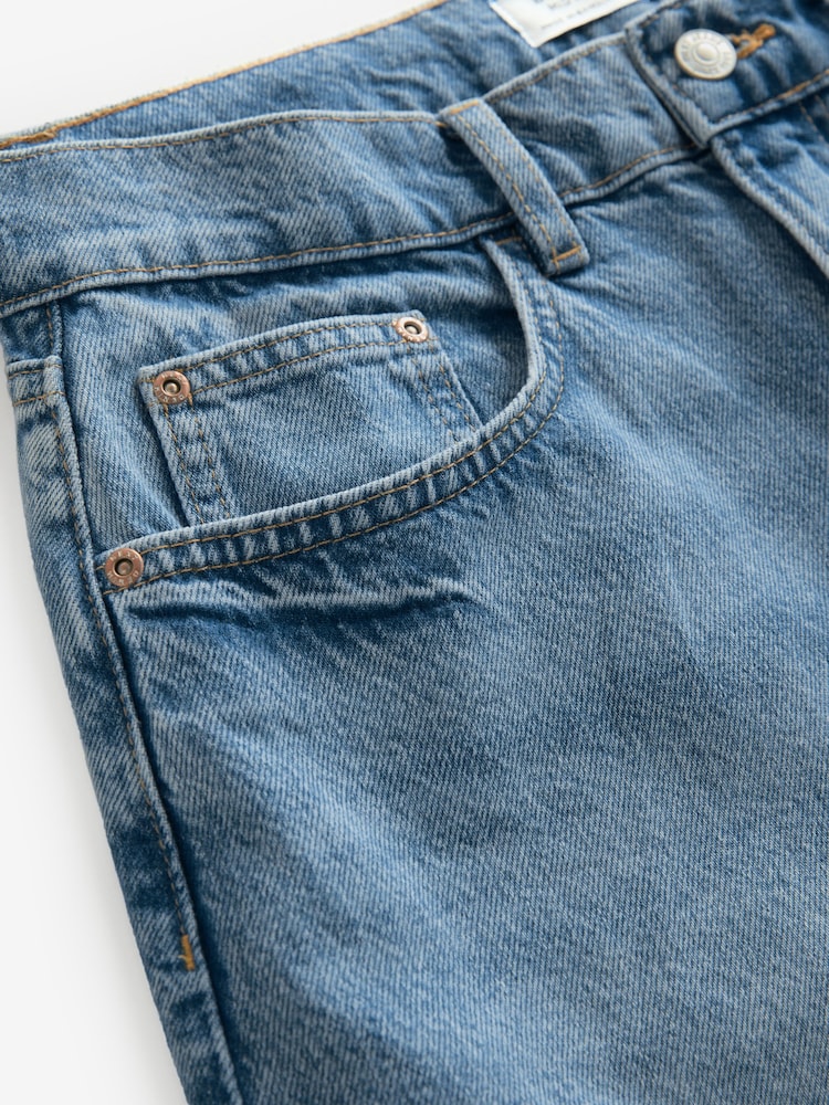 Mid Blue 100% Cotton Barrel Leg Jeans - Image 6 of 7
