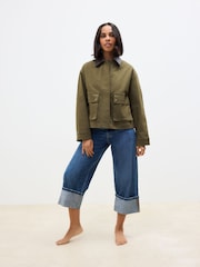 Dark Blue 100% Cotton Turn-up Cropped Jeans - Image 1 of 5