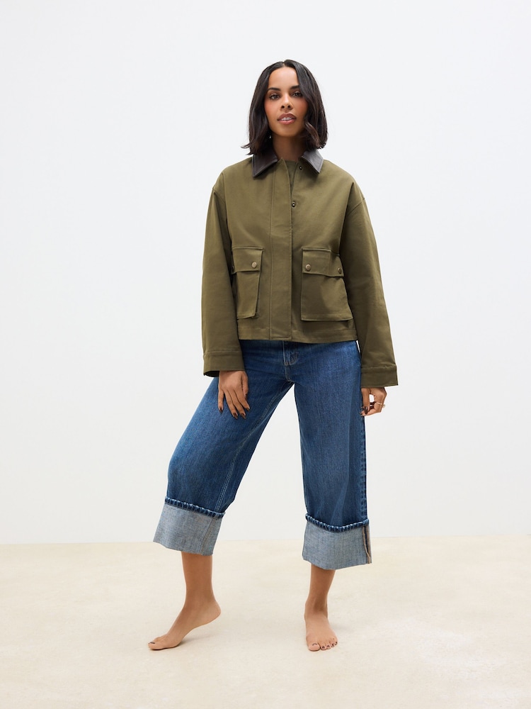 Dark Blue 100% Cotton Turn-up Cropped Jeans - Image 1 of 5
