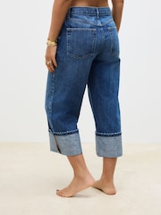 Dark Blue 100% Cotton Turn-up Cropped Jeans - Image 3 of 5