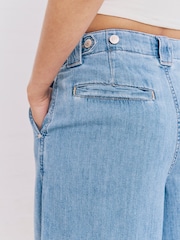 Mid Blue Linen Blend Wide Leg Denim Trousers - Image 4 of 8