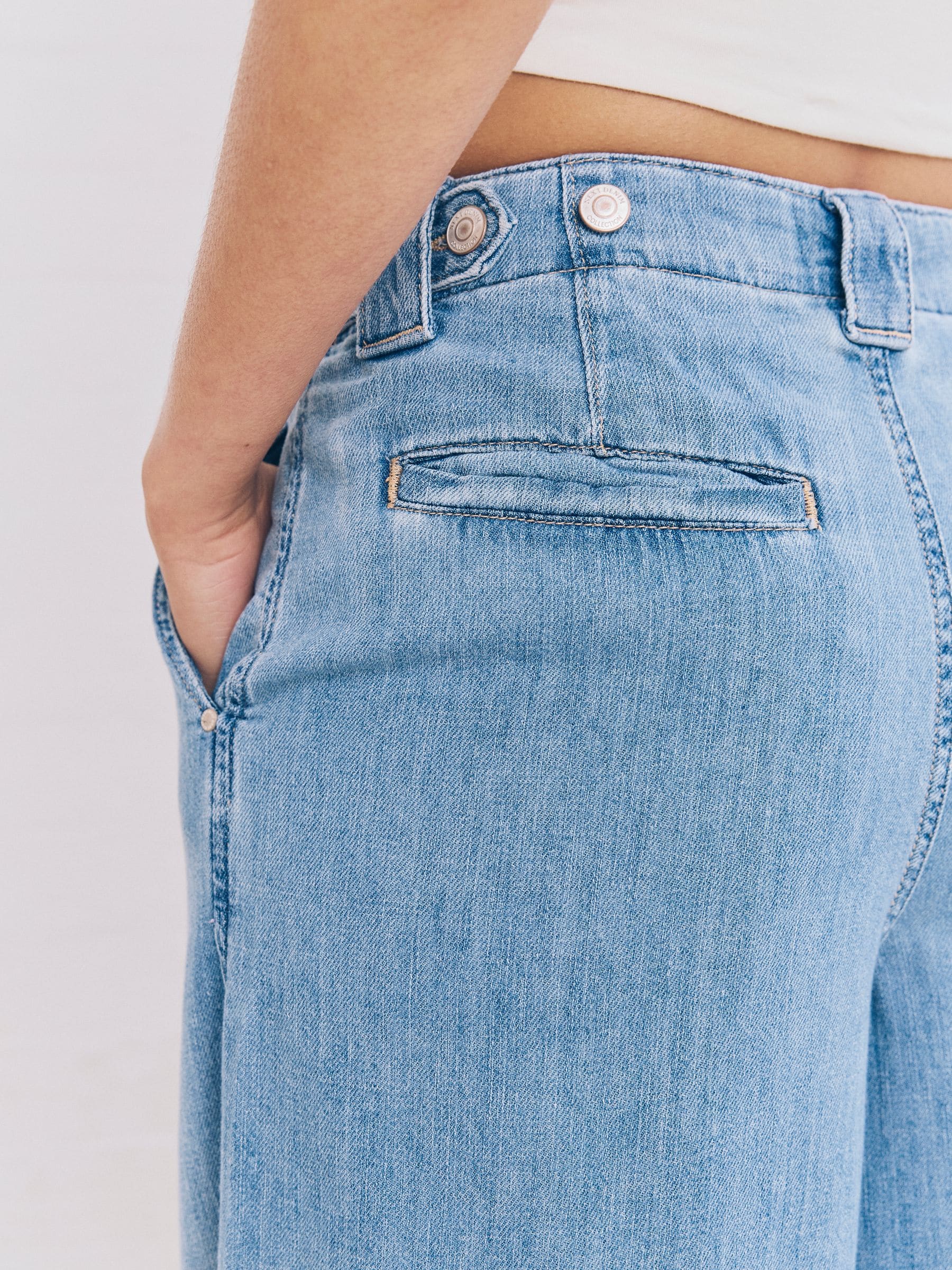 [ ] Wide Fit Mid-blue Linen Jeans ★大人気★ Buy Mid Blue Linen Blend Wide Leg Palazzo Denim Trousers