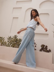 Bleach-Waschung - Lyocell Blend Denim Tie Waist Wide Leg Jeans - Bild 1 von 5
