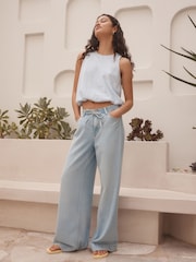 Bleach-Waschung - Lyocell Blend Denim Tie Waist Wide Leg Jeans - Bild 2 von 5